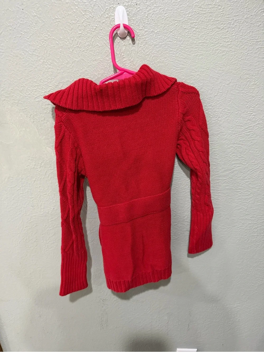 Old Navy Girls' Bright Red Cable Knit Button Cardigan with Tie Vintage Y2K